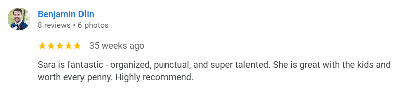 Five star review of a face painter in Vancouve